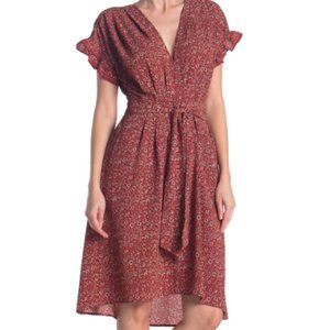 Max Studio Short Sleeve Floral Crepe Midi Dress